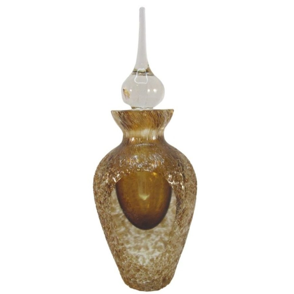 Vintage Amber Textured Glass Perfume Bottle with Stopper